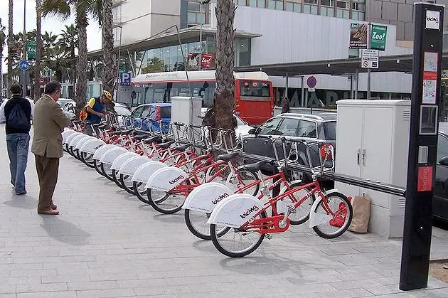 A rack for Barcelona's bike-sharing network, via Wikicommons